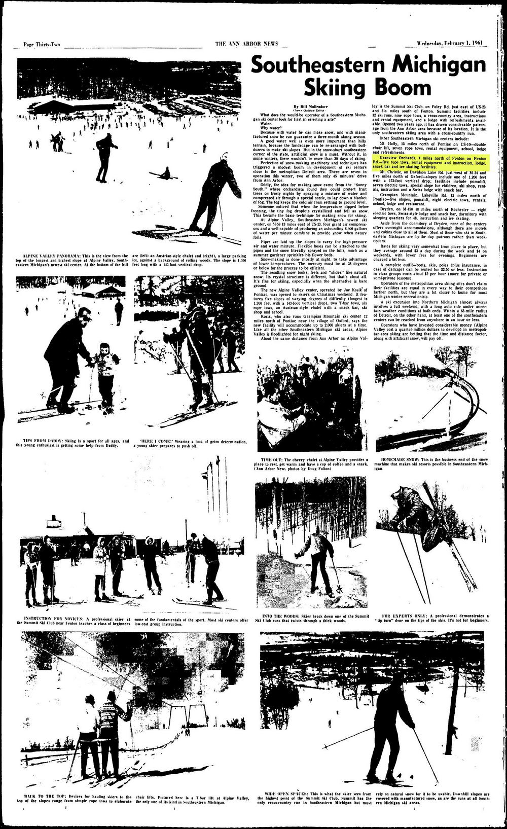 Granview Orchards Ski Area - Feb 1961 Ann Arbor News (newer photo)